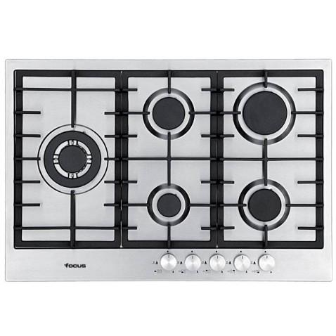 Focus F811X, Plaque de cuisson à Gaz de 75 cm 5 feux à Grilles en fontes en Inox