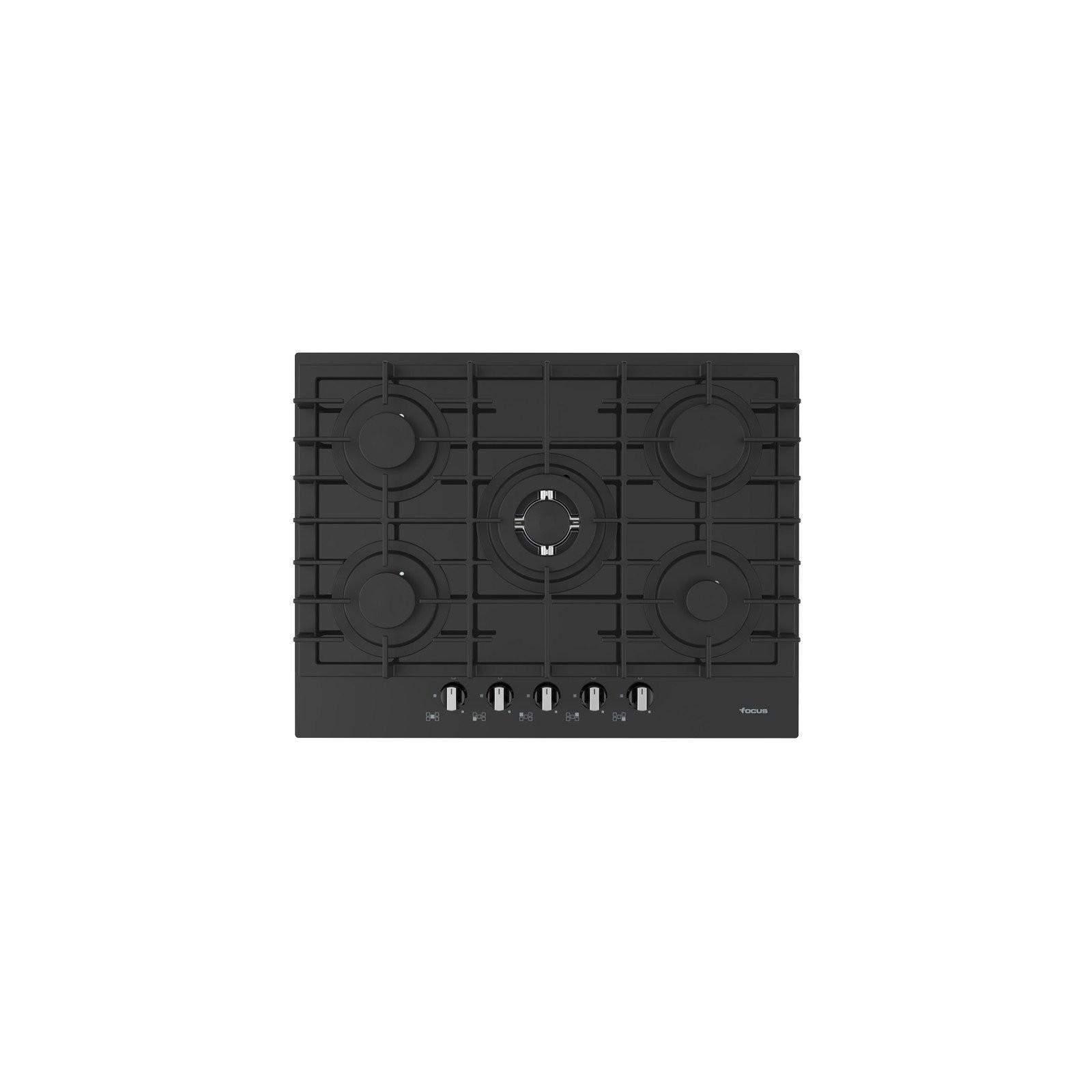 Focus F406B, Plaque de cuisson à Gaz de 70 cm 5 feux à Grilles en fontes en noir vitro Focus F406B, Plaque de cuisson à Gaz de 70 cm 5 feux à Grilles en fontes en noir vitro