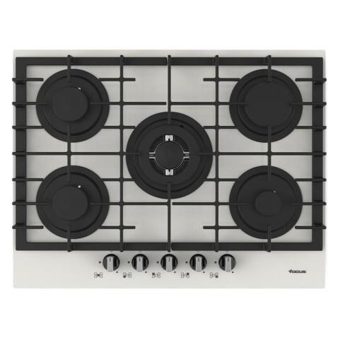 Focus F406W, Plaque de cuisson à Gaz de 70 cm 5 feux à Grilles en fontes en noir vitro