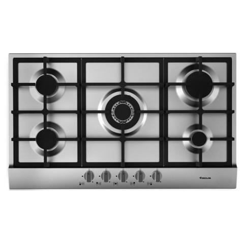 Focus F4789X, Plaque de cuisson à Gaz de 86 cm 5 feux à Grilles en fontes en Inox