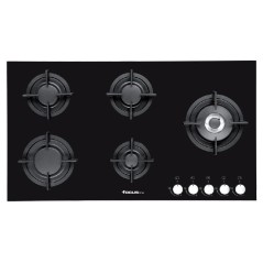 Focus F8179B, Plaque de cuisson à Gaz de 90 cm 5 feux à Grilles en fontes en noir vitro