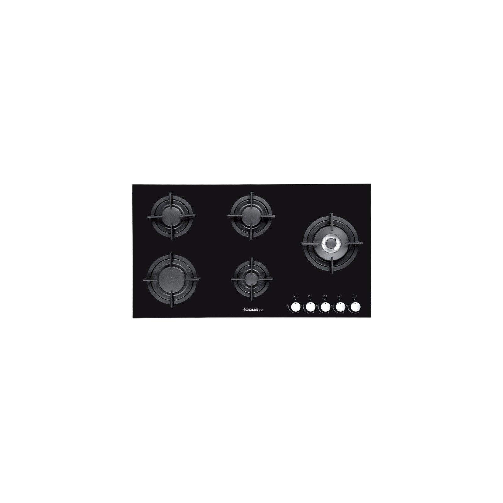 Focus F8179B, Plaque de cuisson à Gaz de 90 cm 5 feux à Grilles en fontes en noir vitro Focus F8179B, Plaque de cuisson à Gaz de 90 cm 5 feux à Grilles en fontes en noir vitro
