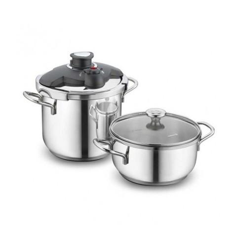 Set Korkmaz ALİA Pressure Cooker, Cocotte 7Litres + Faitout 3Litres en Inox