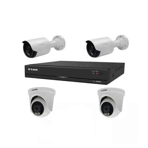 Kit Vidéosurveillance D-Link HD 4 Caméras ColorVu 2MP + DVR, ensemble complet