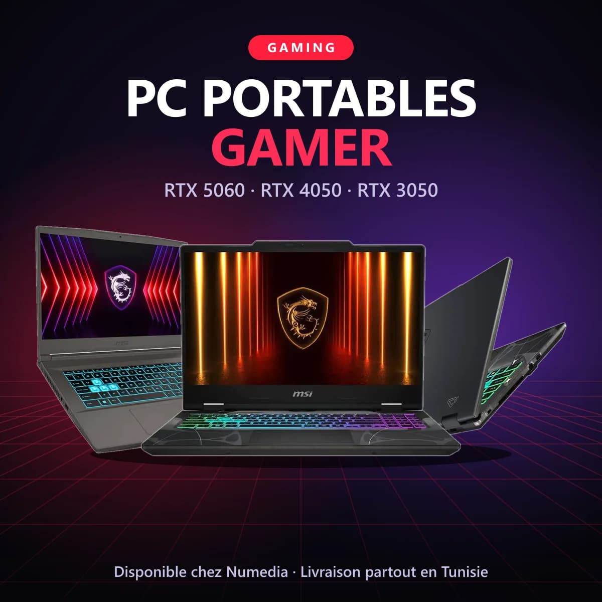 PC portables gamer MSI avec RTX 5060, RTX 4050 et RTX 3050 chez Numedia