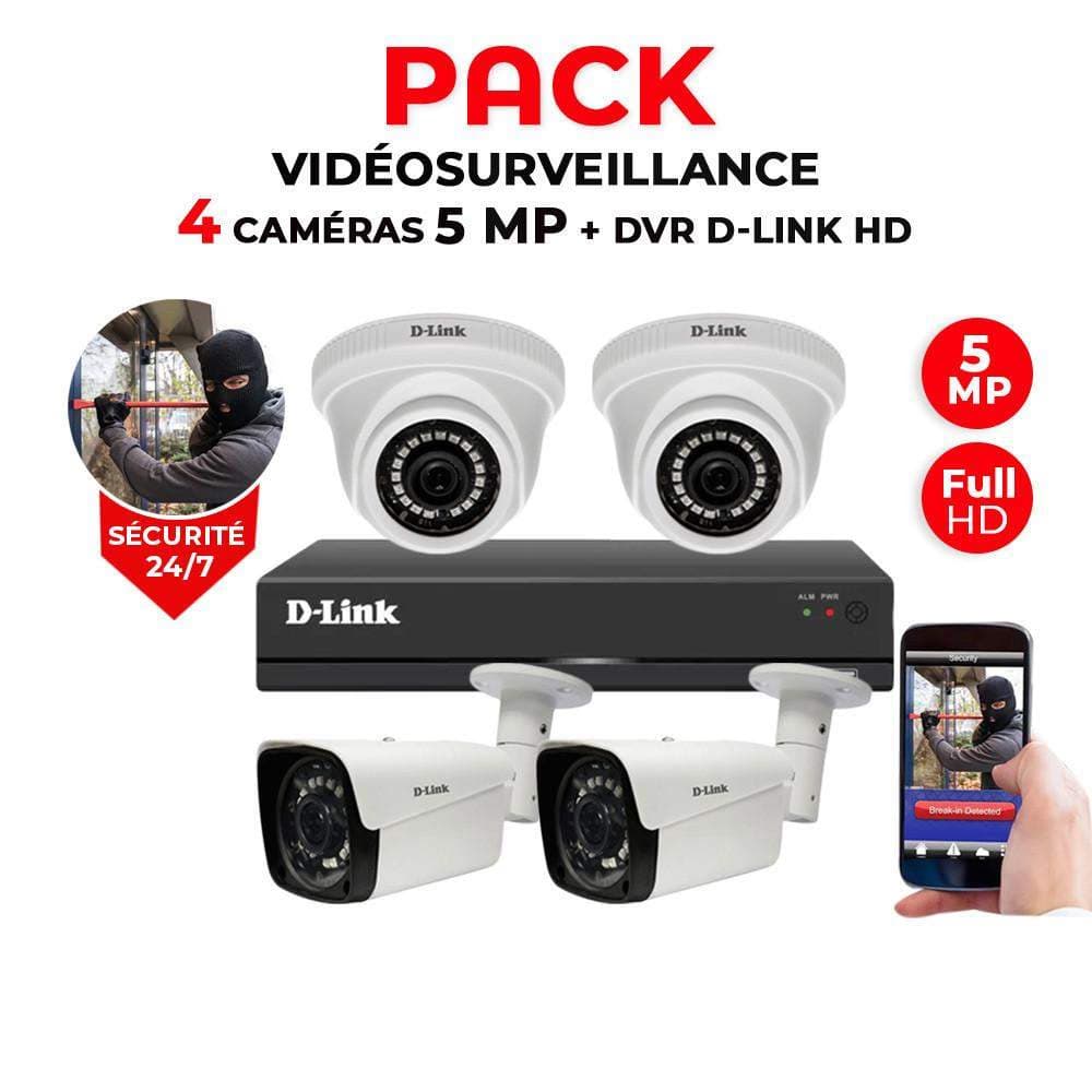 Kit Vidéosurveillance D-Link HD 4 Caméras 5MP + DVR ensemble complet