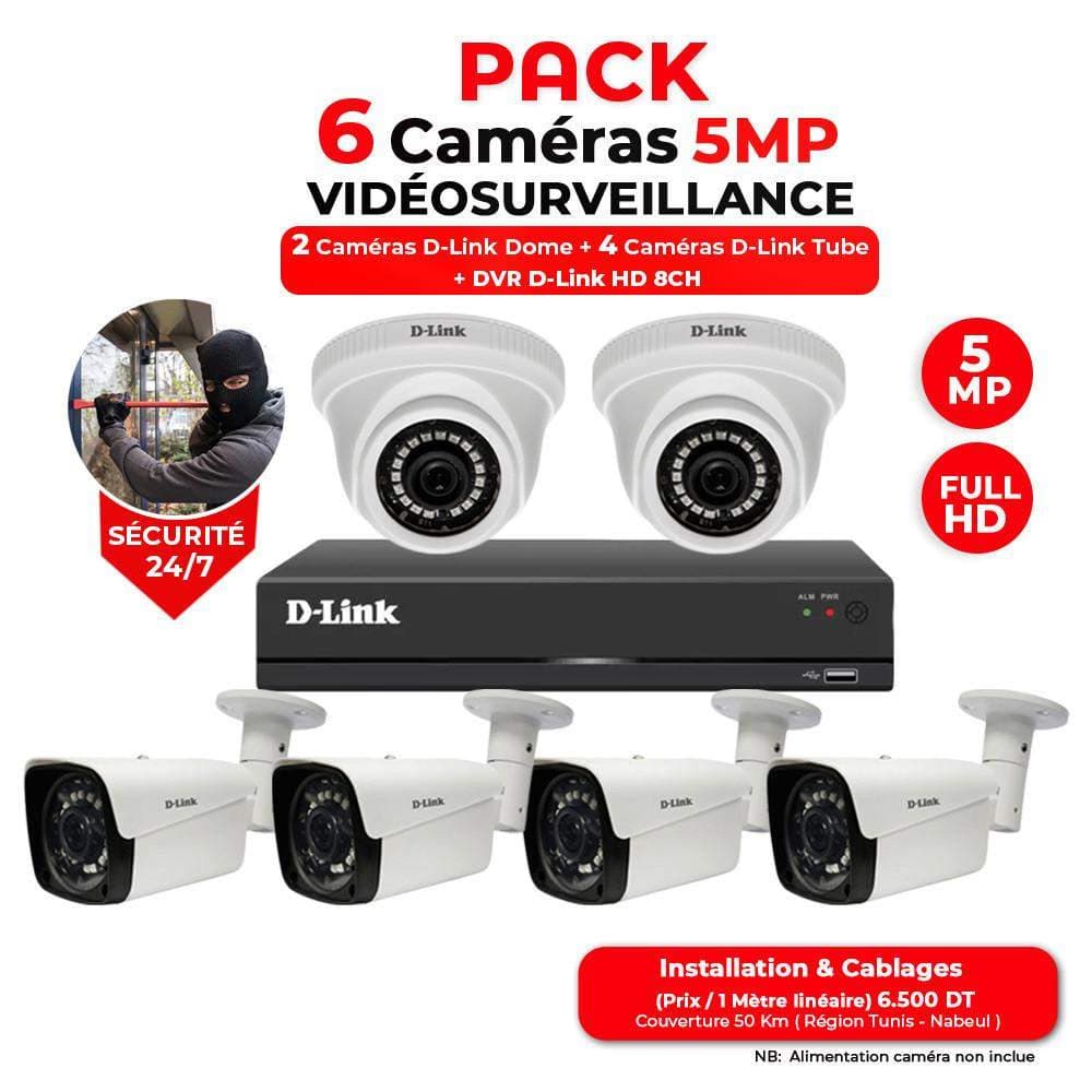 Kit Vidéosurveillance D-Link HD 6 Caméras 5MP + DVR 8CH Ensemble Complet