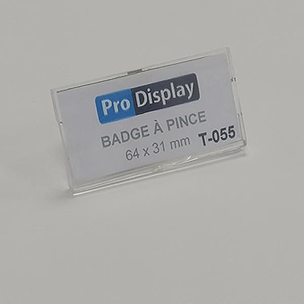 Pro Display T-055, Badge à pince rectangulaire 64 x 31 mm transparent