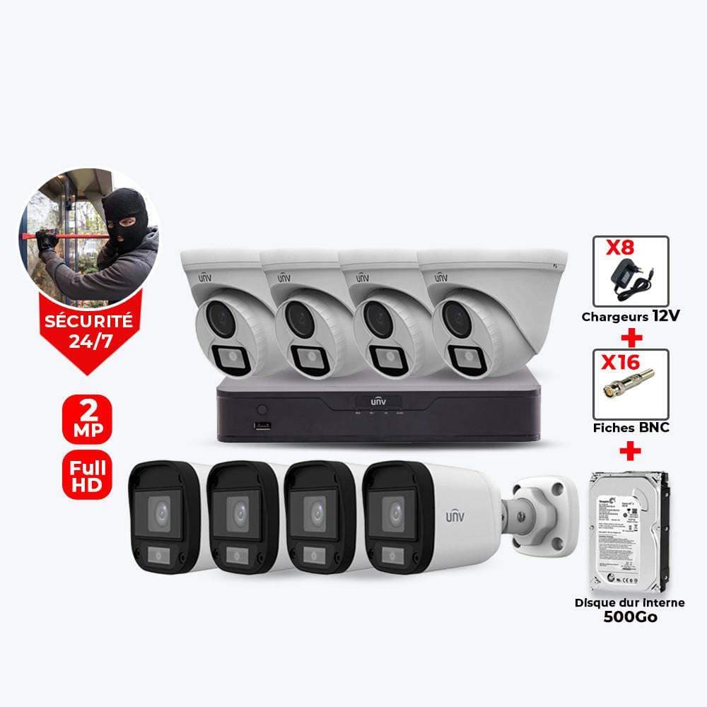 Pack 8 caméras de surveillance UNV 4 internes et 4 externes