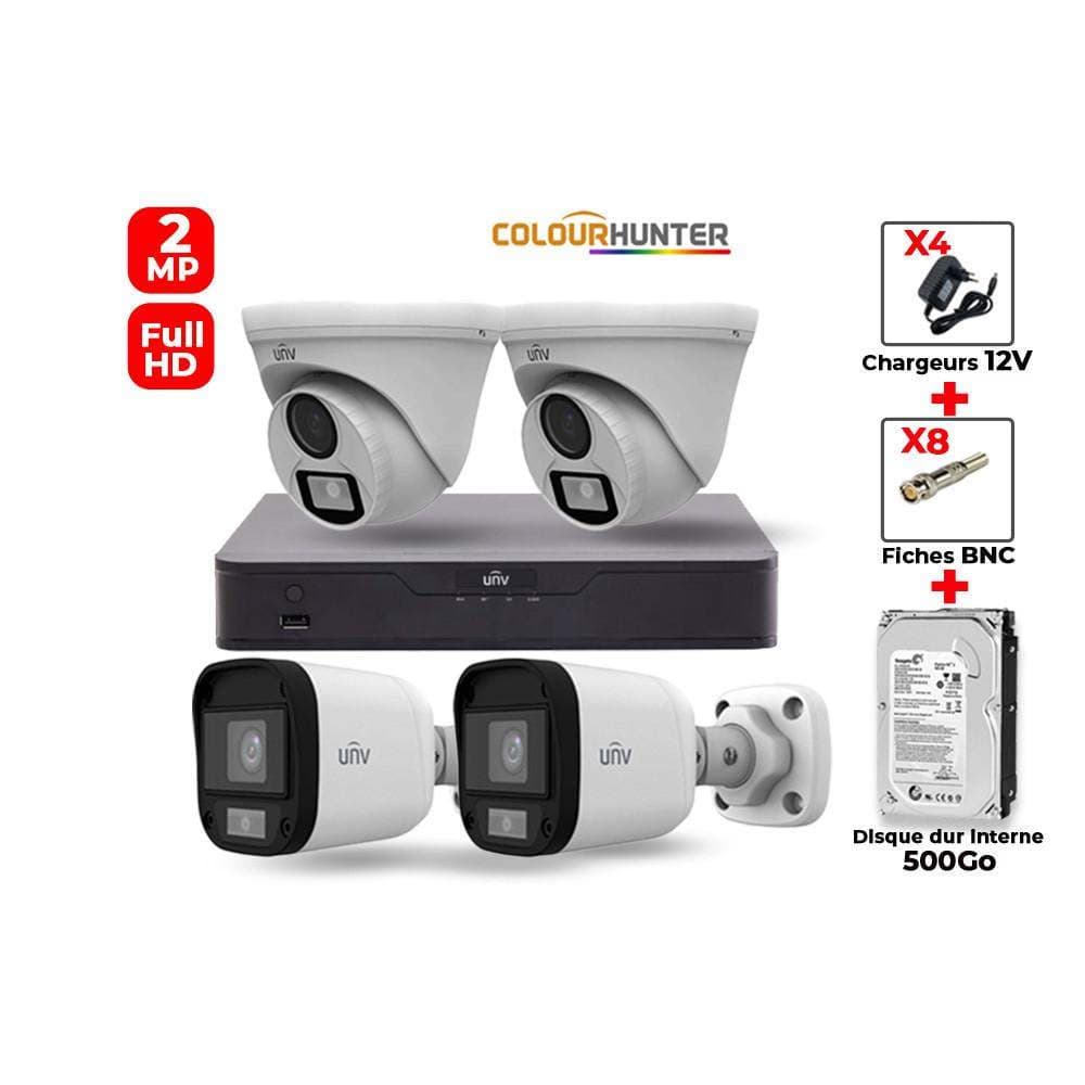 Pack 4 caméras de surveillance UNV 2 internes et 2 externes