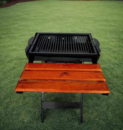 Barbecue à Charbon grille de 50 cm en métal Avec étagère en Bois
