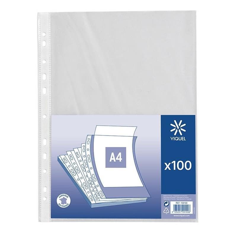 Intercalaires simple Sachet de 100 pochettes transparent de Viquel 60 microns A4