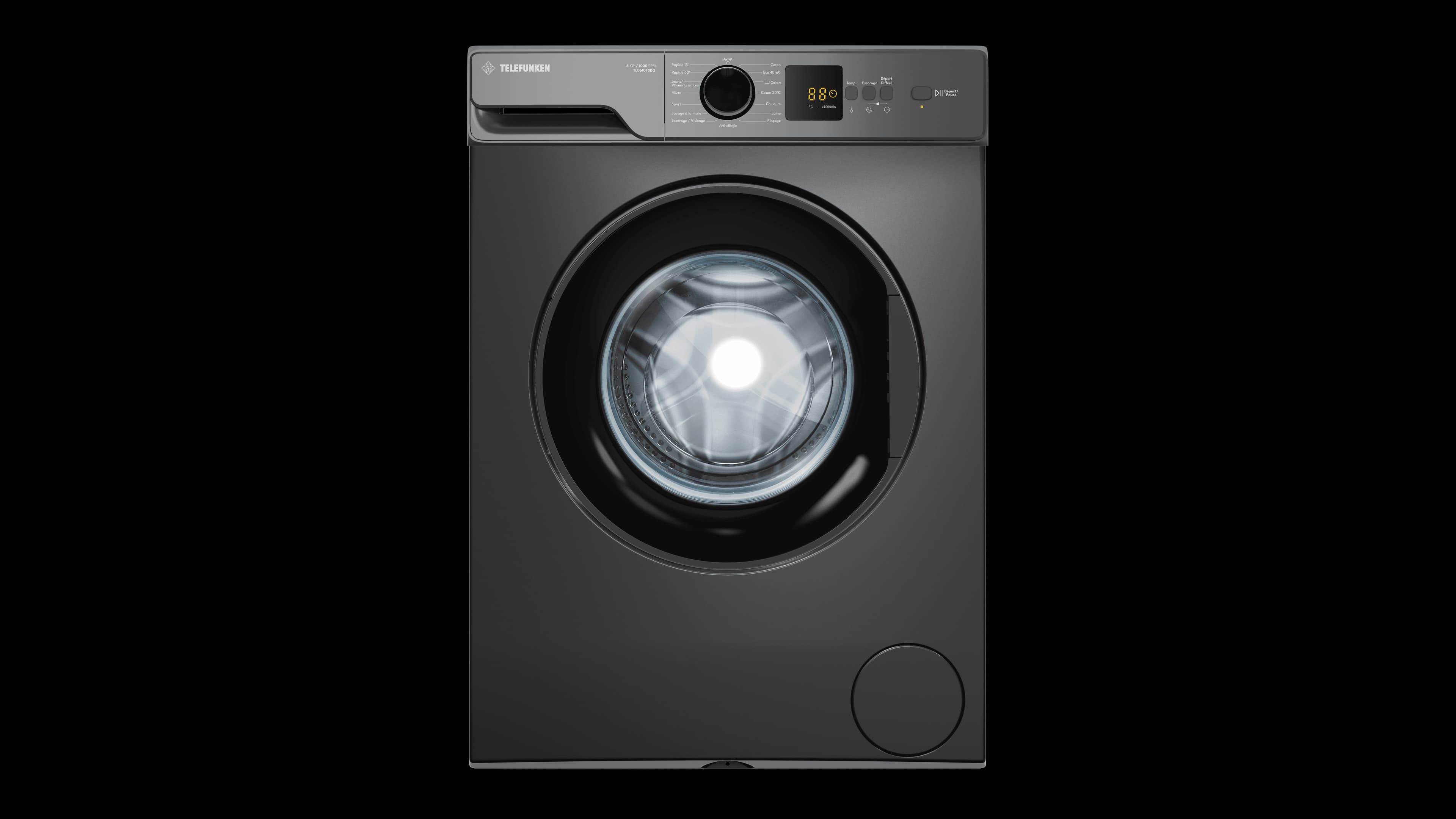 Machine à laver Automatique 6KG/1000T DARK GRIS TELEFUNKEN Tunisie