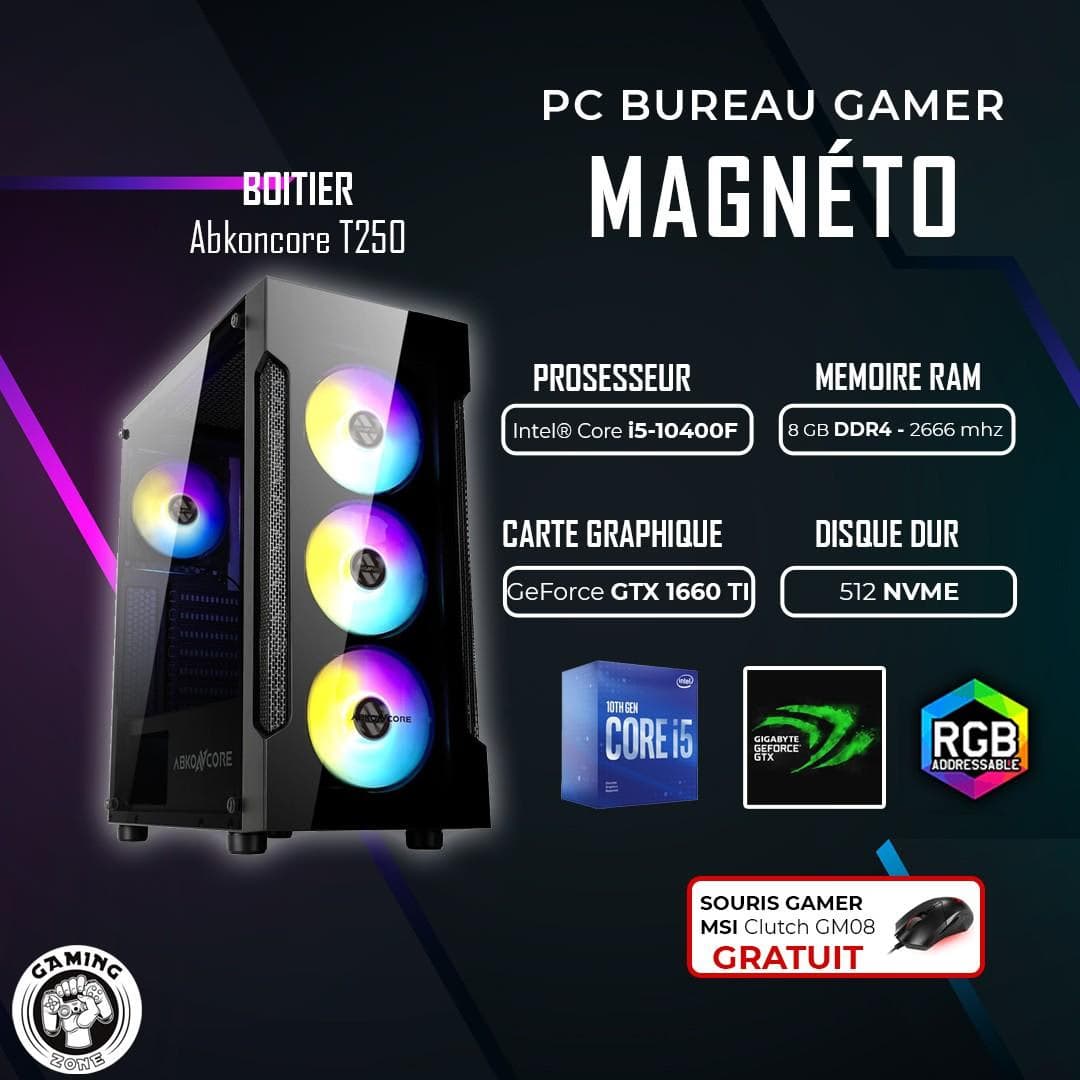 PC de bureau Gamer Magneto I5-10400F Ram 8 Go 512 SSD NVME  GTX 1660 TI 6GB