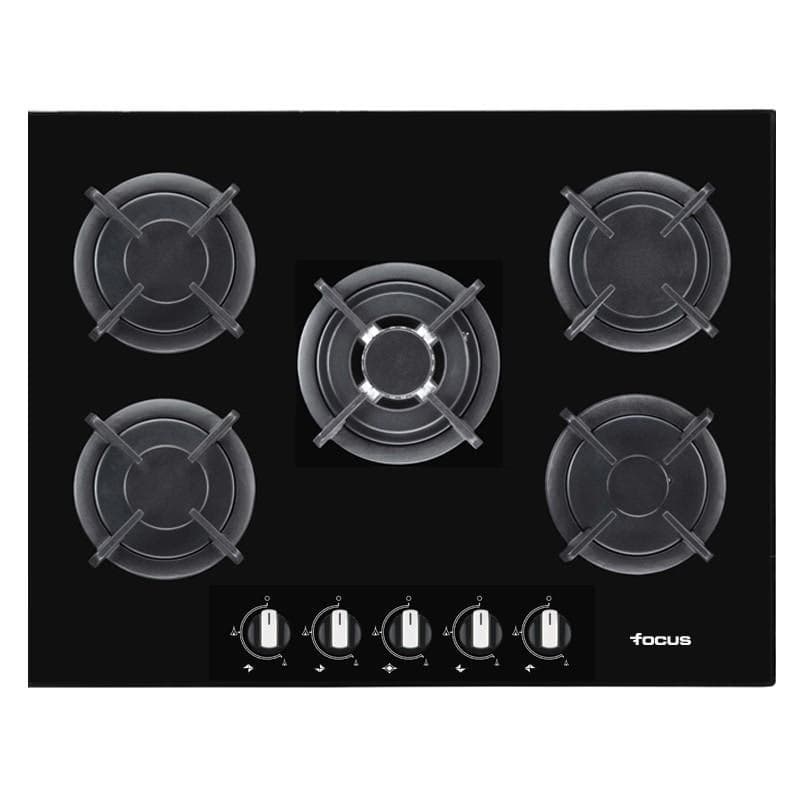 Plaque de cuisson à Gaz Focus F417B de 70 cm 5 feux à Grilles en fontes vitro en Noir