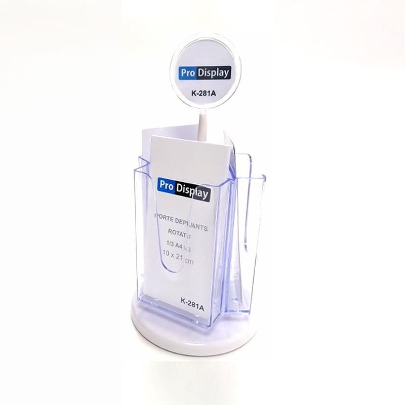Pro Display K-281A, Porte Depliant Rotatif 3 Faces 10*21 cm Transparent