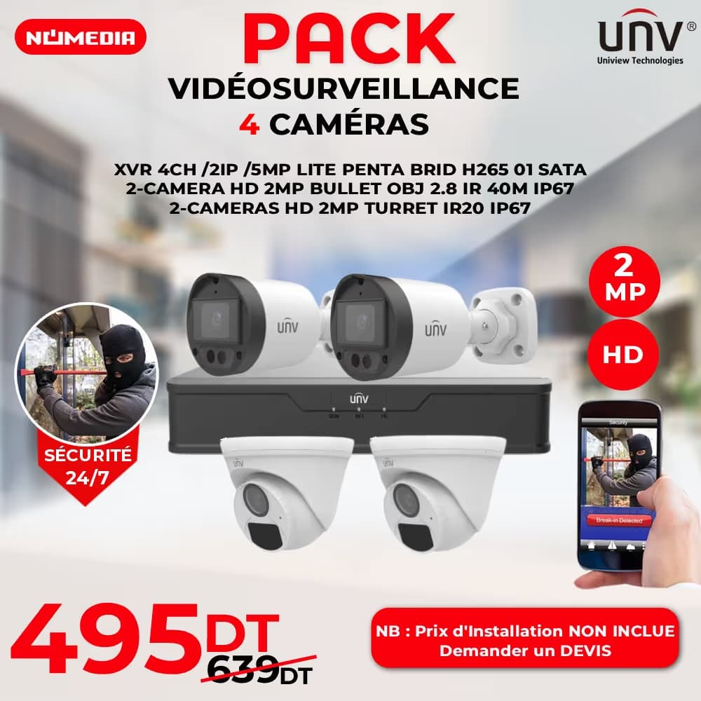 Pack 4 caméras VidéoSurveillance